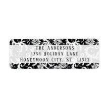 Damask Swirl Black en White Address Label