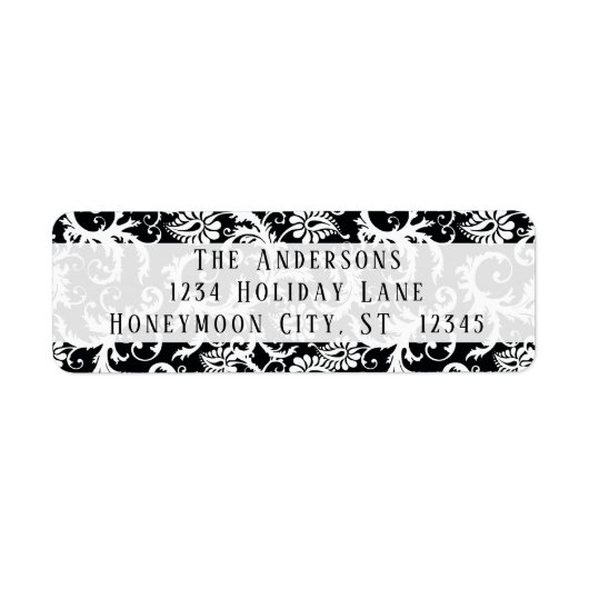 Damask Swirl Black en White Address Label (Voorkant)