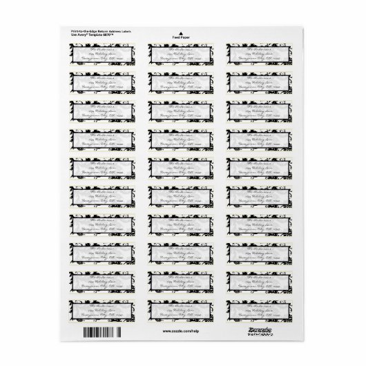 Damask Swirl Black & White Return Address Labels (Full Sheet)
