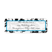 Damask Swirl Bright Aqua & Black Address Label (Voorkant)