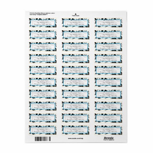 Damask Swirl Bright Aqua & Black Address Label (Full Sheet)