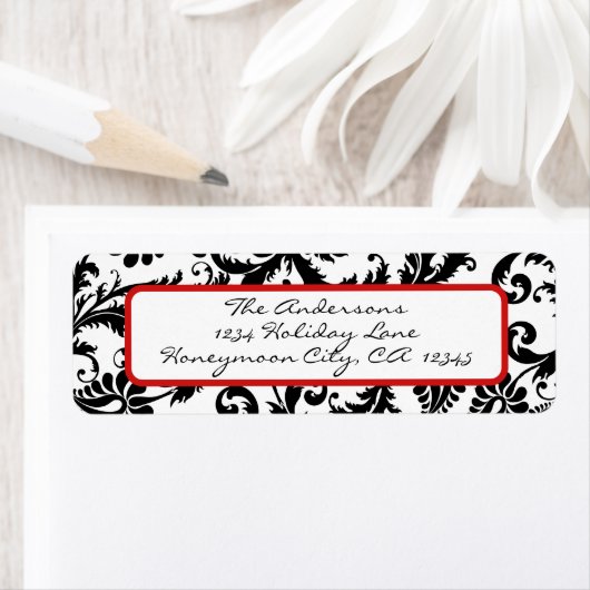 Damask Swirl Red & Black Address Label (Insitu)