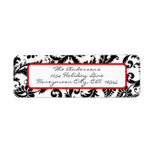 Damask Swirl Red & Black Address Label (Voorkant)