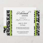 Damask Swirl Rehearsal Dinner Kaart in Green (Voorkant / Achterkant)