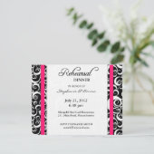 Damask Swirl Rehearsal Dinner Kaart in Hot Pink (Staand voorkant)