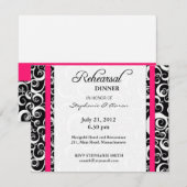 Damask Swirl Rehearsal Dinner Kaart in Hot Pink (Voorkant / Achterkant)