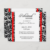 Damask Swirl Rehearsal Dinner Kaart in Red (Voorkant / Achterkant)