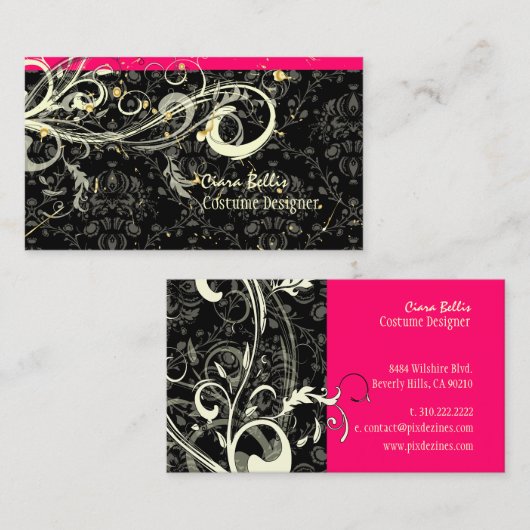 Damask + swirls Costume Designer Visitekaartje (Voorkant / Achterkant)