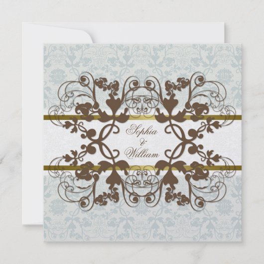  Damask Swirls Floral Lace Wedding Invite Kaart (Voorkant)