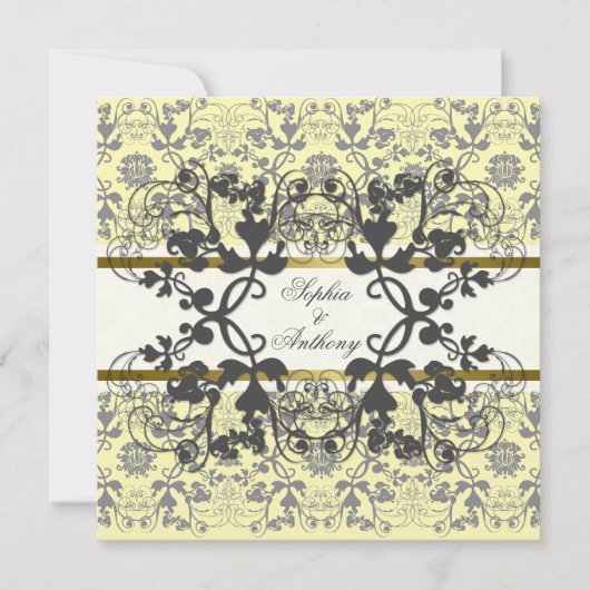  Damask Swirls Floral Lace Wedding Invite Kaart (Voorkant)