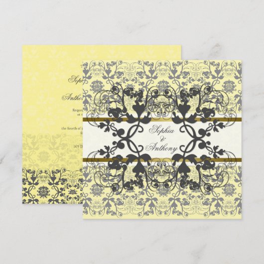 Damask Swirls Floral Lace Wedding Invite Kaart (Voorkant / Achterkant)