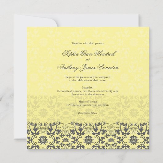  Damask Swirls Floral Lace Wedding Invite Kaart (Achterkant)