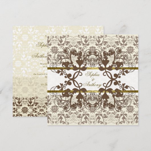  Damask Swirls Floral Lace Wedding Invite Kaart (Voorkant / Achterkant)