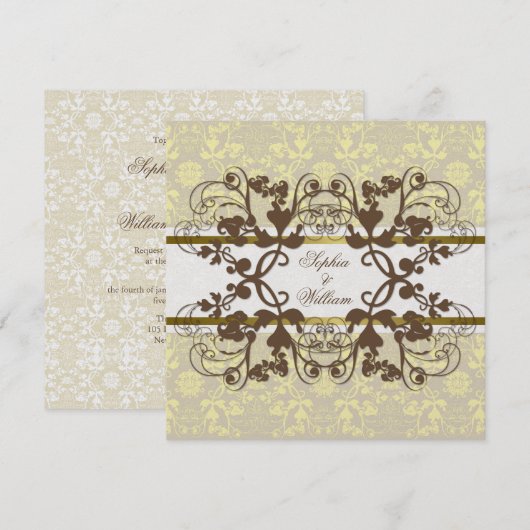  Damask Swirls Floral Lace Wedding Invite Kaart (Voorkant / Achterkant)