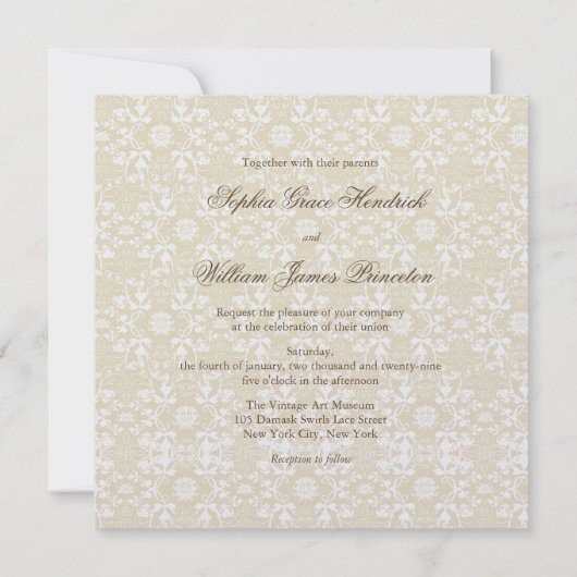 Damask Swirls Floral Lace Wedding Invite Kaart (Achterkant)