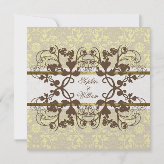  Damask Swirls Floral Lace Wedding Invite Kaart (Voorkant)