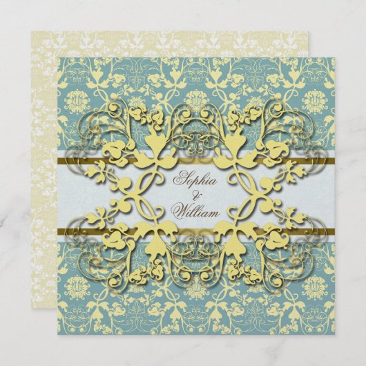  Damask Swirls Floral Lace Wedding Invite Kaart (Voorkant / Achterkant)