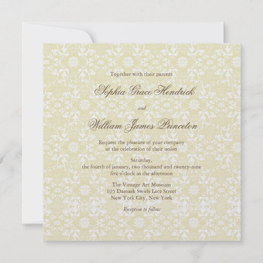  Damask Swirls Floral Lace Wedding Invite Kaart (Achterkant)