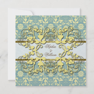 Damask Swirls Floral Lace Wedding Invite Kaart