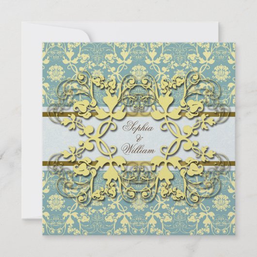  Damask Swirls Floral Lace Wedding Invite Kaart (Voorkant)