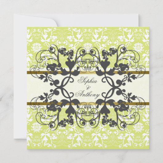  Damask Swirls Floral Lace Wedding Invite Kaart (Voorkant)