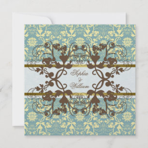 Damask Swirls Floral Lace Wedding Invite Kaart