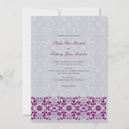 Damask Swirls Kant Orchidee Bruiloft Uitnodigen Kaart (Achterkant)