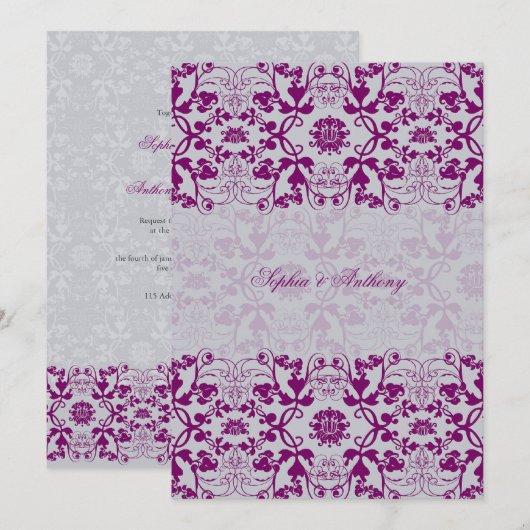 Damask Swirls Kant Orchidee Bruiloft Uitnodigen Kaart (Voorkant / Achterkant)