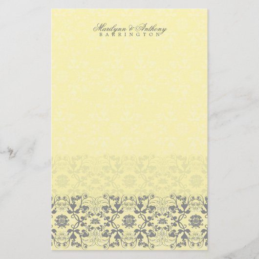 Damask Swirls Lace Butter Dank u Stationery Briefpapier (Voorkant)