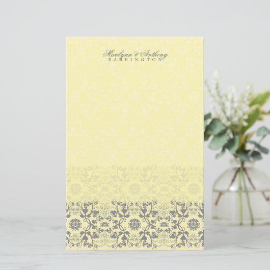 Damask Swirls Lace Butter Dank u Stationery Briefpapier (Staand voorkant)