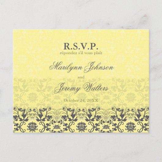 Damask Swirls Lace Butter RSVP Wedding Briefkaart (Voorkant)