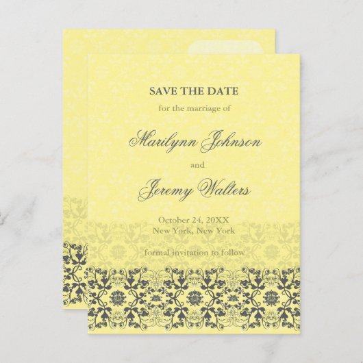 Damask Swirls Lace Butter Save the Date Briefkaart (Voorkant / Achterkant)