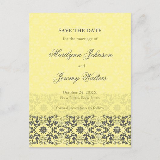 Damask Swirls Lace Butter Save the Date Briefkaart (Voorkant)