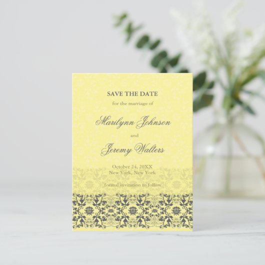 Damask Swirls Lace Butter Save the Date Briefkaart (Staand voorkant)