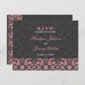 Damask Swirls Lace Charcoal RSVP Wedding Briefkaar Uitnodiging Briefkaart (Voorkant / Achterkant)
