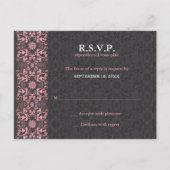Damask Swirls Lace Charcoal RSVP Wedding Briefkaar Uitnodiging Briefkaart (Achterkant)