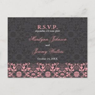 Damask Swirls Lace Charcoal RSVP Wedding Briefkaar Uitnodiging Briefkaart