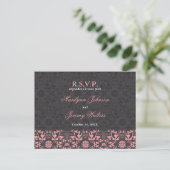 Damask Swirls Lace Charcoal RSVP Wedding Briefkaar Uitnodiging Briefkaart (Staand voorkant)