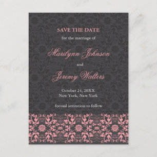 Damask Swirls Lace Charcoal Save the Date Briefkaa Aankondigingskaart