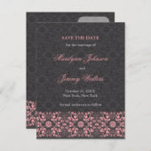 Damask Swirls Lace Charcoal Save the Date Briefkaa Aankondigingskaart (Voorkant / Achterkant)