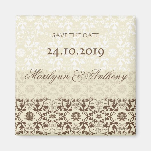 Damask Swirls Lace Coffee Bewaar de datummagneet Magneet (Voorkant)