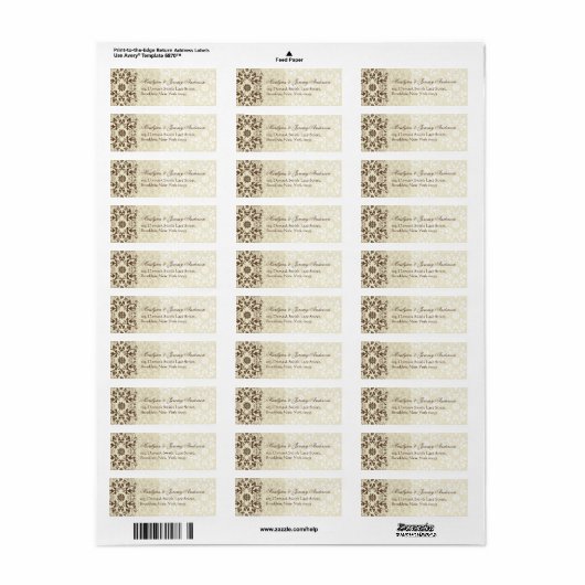 Damask Swirls Lace Coffee Custom Label (Full Sheet)