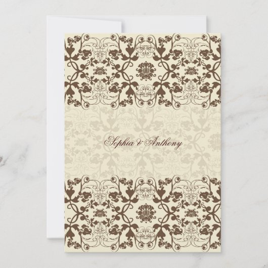 Damask Swirls Lace Coffee Elegant Wedding Invite Kaart (Voorkant)