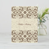 Damask Swirls Lace Coffee Elegant Wedding Invite Kaart (Staand voorkant)