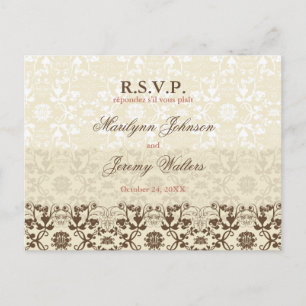 Damask Swirls Lace Coffee RSVP Wedding Briefkaart