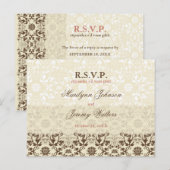 Damask Swirls Lace Coffee RSVP Wedding Briefkaart (Voorkant / Achterkant)
