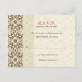 Damask Swirls Lace Coffee RSVP Wedding Briefkaart (Achterkant)