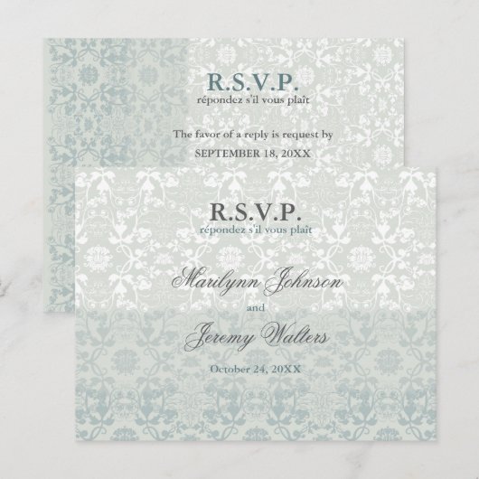 Damask Swirls Lace Dream RSVP Wedding Briefkaart (Voorkant / Achterkant)