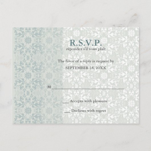 Damask Swirls Lace Dream RSVP Wedding Briefkaart (Achterkant)