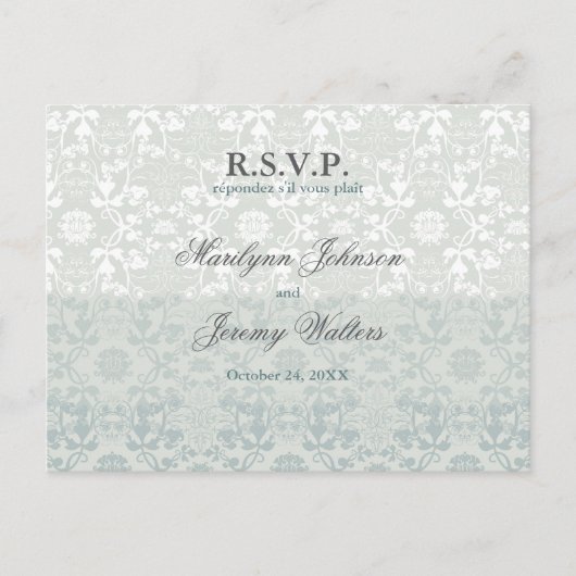 Damask Swirls Lace Dream RSVP Wedding Briefkaart (Voorkant)